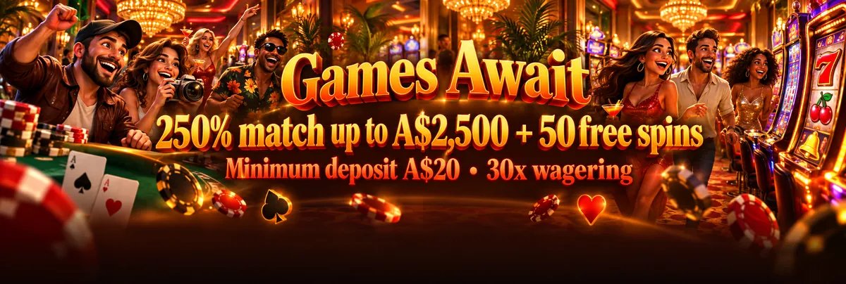 A stylish group of casino-goers gathers around glowing gaming tables and slot machines beneath chandeliers in an upscale lounge.